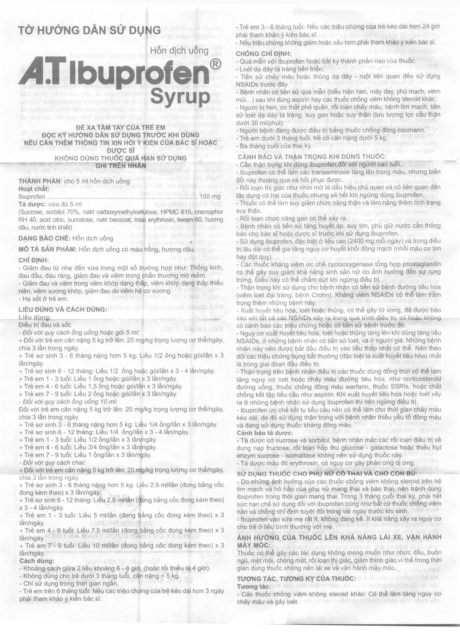 A.t Ibuprofen Syrup là thuốc gì? Công dụng, cách dùng và lưu ý khi dùng